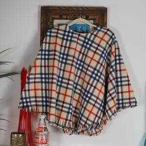 Handmade fleece nova check fringe poncho cape